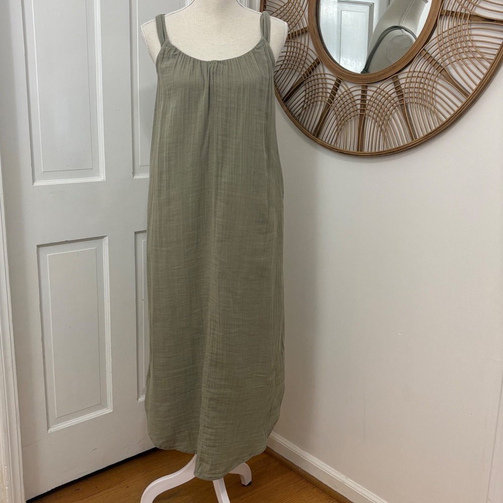 Gauze 100% Cotton Maxi Dress S Sage Old Navy Boho Coastal Minimalist Resort